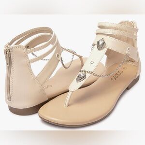 NWT Thong Flat Sandals with Chain, Ankle Strap Zip Closure Flat Sandals